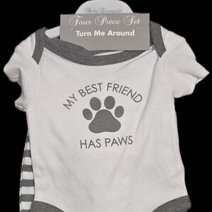 Baby Essentials Gray and White Onesie/pants/hat/socks Set